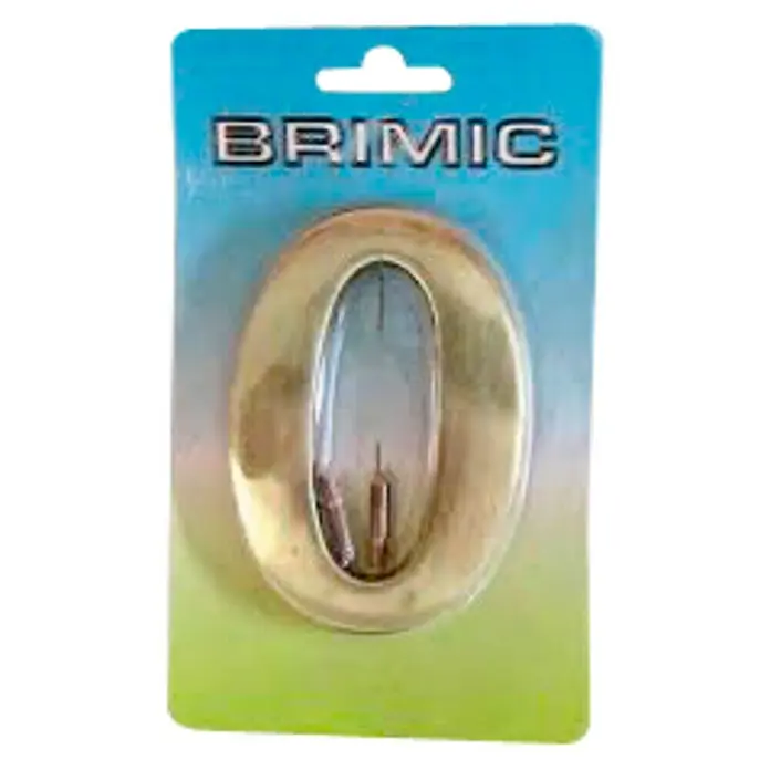 Micel Brimic Número 10 cm - 0, Oro - Número de casa dorado cero de BRIMIC en un paquete azul-verde, ideal para la identificación de direcciones.