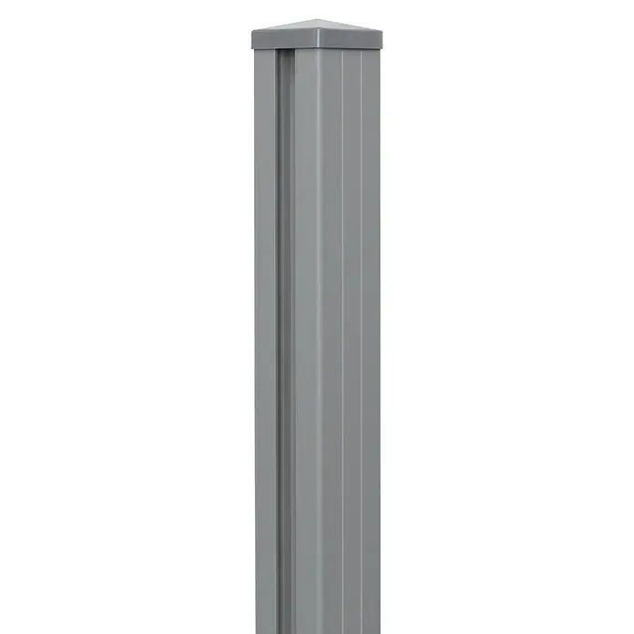 GroJa mix-it Zaunpfosten - Höhe: 240 cm, Durchmesser: 70 mm, Silbergrau, Aluminium - Grauer quadratischer Zaunpfosten mit passender Abschlusskappe.