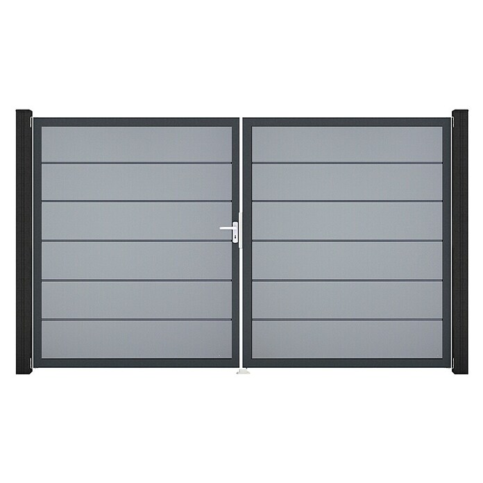 GroJa BasicLine Gartentor Premium (300 x 180 cm, Silbergrau (DB703), Kunststoff, DIN Anschlag: Links) | BAUHAUS