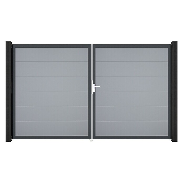 GroJa BasicLine Gartentor (300 x 180 cm, Silbergrau (DB703), Kunststoff, DIN Anschlag: Rechts) | BAUHAUS