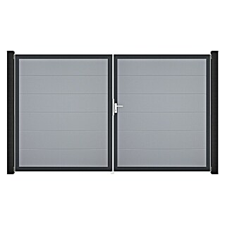 GroJa BasicLine Gartentor (300 x 180 cm, Silbergrau (DB703), Kunststoff, DIN Anschlag: Rechts)
