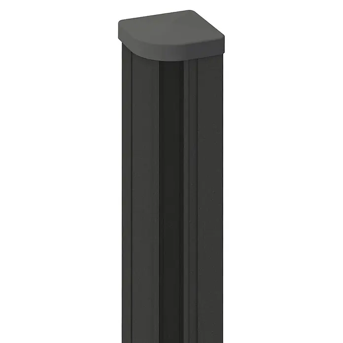 GroJa mix-it Eckpfosten - Höhe: 240 cm, Durchmesser: 70 mm, Anthrazit, Aluminium - Dunkelgrauer Eckpfosten mit abgerundeter Kappe und gesprenkelter Textur.