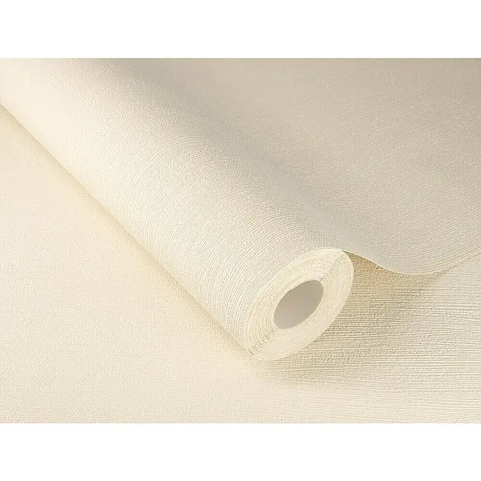 Rasch Selection Vliestapete Relief - Apricot, Uni, L x B: 10,05 x 0,53 m - Ein Detailaufnahme einer Rolle strukturierten, hellbeigen Tapeten, die ihre feine Textur und das schlichte, elegante Design hervorhebt.