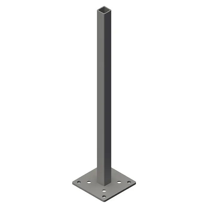 GroJa Konsole - 13 x 60 cm, Passend für: 7x7 Alu-Steckzaunpfosten in 100 und 190 cm Länge - Grauer Vierkantpfosten aus Metall mit quadratischer Grundplatte und vorgebohrten Befestigungslöchern.