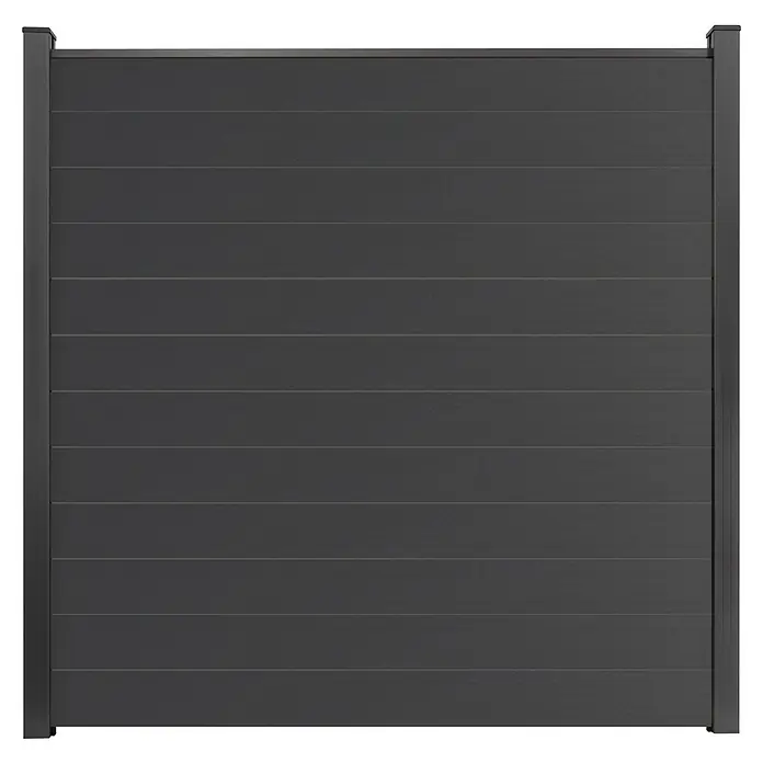 GroJa BasicLine Steckzaun Schmal - 180 x 180 cm, Anthrazit - Dunkelgraue anthrazitfarbene Zaunplatte mit horizontalen Lamellen und seitlichen Pfosten.