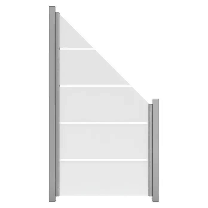 GroJa Ambiente Sichtschutz-Abschlusselement Balken - B x H: 90 x 180 cm, Schräg rechts - Weißes modulares Regal mit grauen Seitenrahmen und diagonalem Schnitt oben rechts.