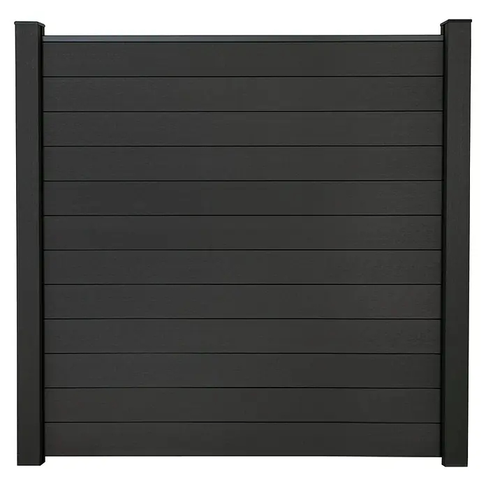 GroJa Solid Steckzaun - 180 x 180 cm, Anthrazitgrau - Dunkelgraue Verbundzaunplatte mit horizontalen Lamellen und zwei Pfosten für den Sichtschutz.