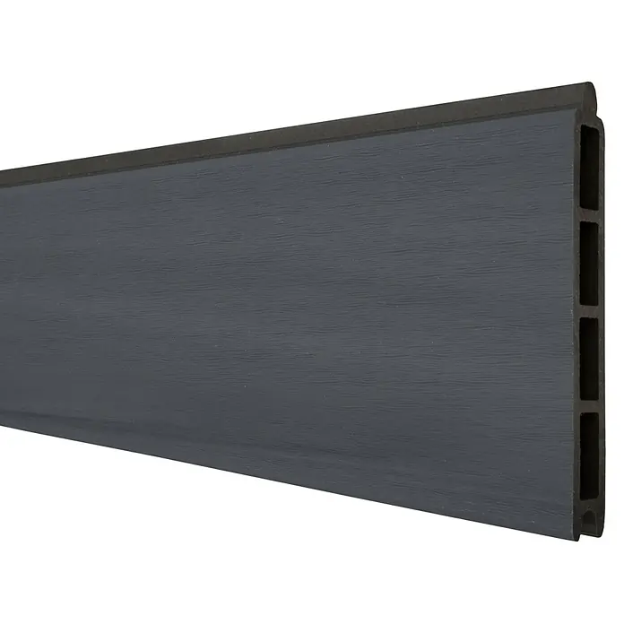 GroJa Solid Steckzaun - 180 x 15 cm, Steingrau - Dunkelgraues texturiertes Verbundprofil mit Hohlkammern.