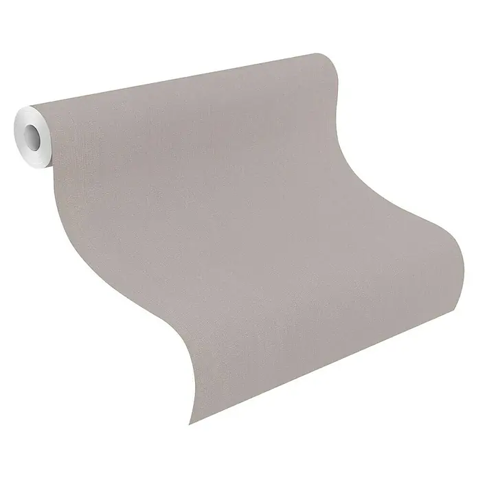 Rasch Selection Vliestapete Relief - Taupe, Uni, 10,05 x 0,53 m - Heller, texturierter Tapetenrolle entrollt.
