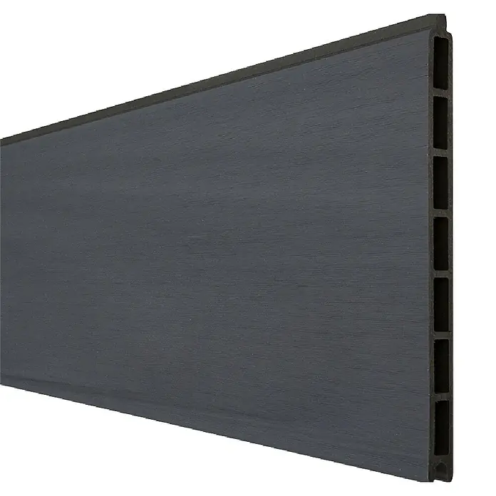 GroJa Solid Steckzaun Grande Premium - 180 x 24 cm, Steingrau - Dunkelgraue, texturierte WPC-Diele mit Hohlkammerprofil.