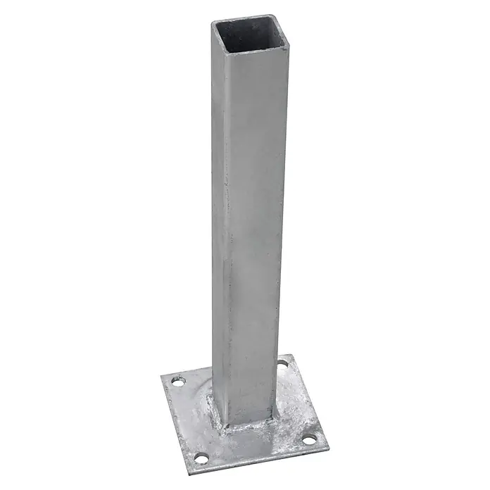GroJa Konsole - 13 x 40,6 cm, Passend für: 6x6 Alu-Pfosten in 100 und 190 cm Länge - Verzinkter Vierkantpfosten mit angeschweißter Fußplatte und vier Befestigungslöchern.