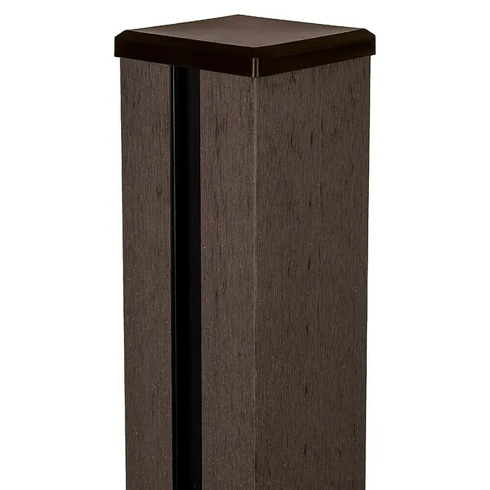 GroJa Solid Zaunpfosten - L x B x H: 10 x 10 x 240 cm, Terra, Montageart: Einbetonieren - Dunkelbrauner Verbundzaunpfosten mit passender Kappe.