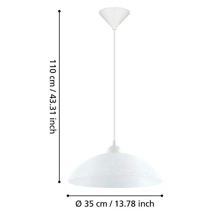 Eglo Vetro Pendelleuchte - Ø x H: 350 mm x 110 cm, Weiß - Produktansicht einer weißen Pendelleuchte mit den Maßen 110 cm Höhe und 35 cm Durchmesser. Perfekt für stilvolle Beleuchtung.