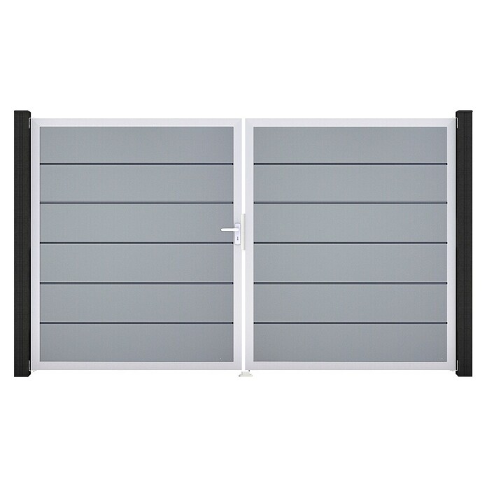 GroJa BasicLine Gartentor Premium (300 x 180 cm, Silbergrau (EV1), Kunststoff, DIN Anschlag: Links) | BAUHAUS