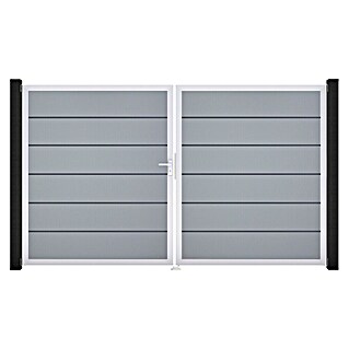 GroJa BasicLine Gartentor Premium (300 x 180 cm, Silbergrau (EV1), Kunststoff, DIN Anschlag: Links)