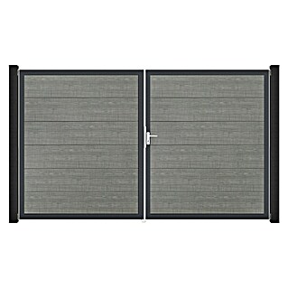 GroJa BasicLine Gartentor (300 x 180 cm, Grey Ash Cut (DB703), Kunststoff, DIN Anschlag: Rechts)