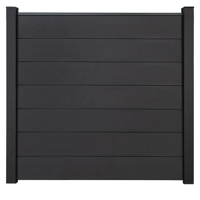 GroJa Solid Steckzaun Grande - 180 x 180 cm, Anthrazitgrau - Dunkelgraues Verbundzaunfeld mit horizontalen Lamellen und vertikalen Pfosten.