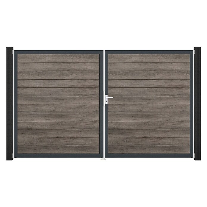 GroJa BasicLine Gartentor Schmal (300 x 180 cm, Monument Oak (DB703), Kunststoff, DIN Anschlag: Rechts) | BAUHAUS