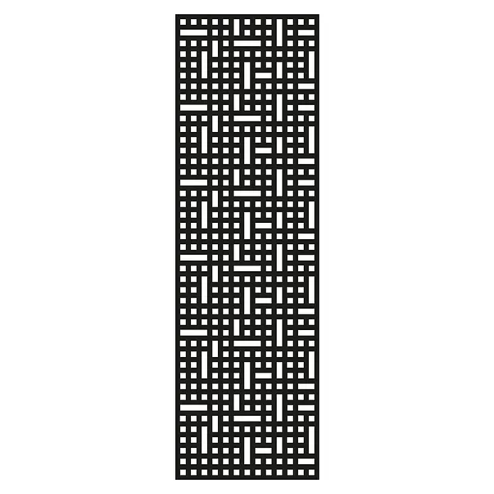 GroJa mix-it Einsatz - L x B x H: 2 x 60 x 180 cm, Aluminium, Mesh - Schwarzes geometrisches Muster aus ineinandergreifenden horizontalen und vertikalen Balken, die ein komplexes Gitter bilden.