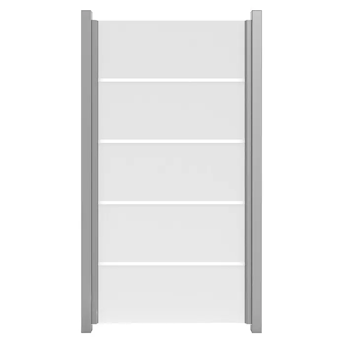 GroJa Ambiente Sichtschutzelement Blockstreifen - B x H: 90 x 180 cm - Weißes Schiebetürblatt mit grauen vertikalen Rahmen und horizontalen Dekorlinien.