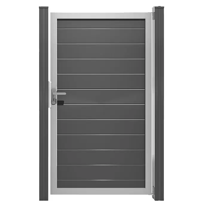 GroJa Lumino Gartentor - 100 x 180 cm, Anthrazit (EV1), Aluminium - Moderne graue Aluminium-Pforte mit horizontalen Lamellen und hellem Rahmen.