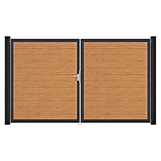 GroJa BasicLine Gartentor Schmal (300 x 180 cm, Asteiche Natur (DB703), Kunststoff, DIN Anschlag: Links)