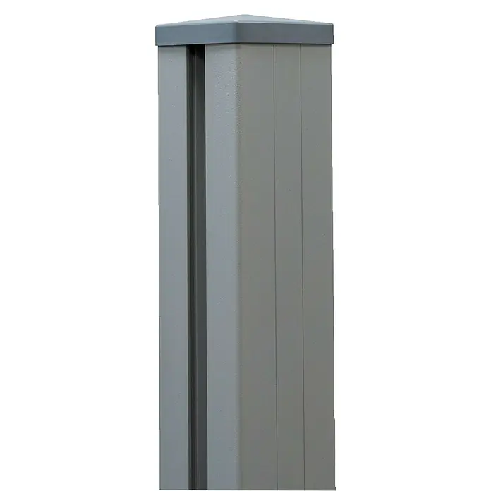 GroJa mix-it Zaunpfosten - Höhe: 190 cm, Durchmesser: 90 mm, Silbergrau, Aluminium - Grauer rechteckiger Pfosten mit Schutzkappe.