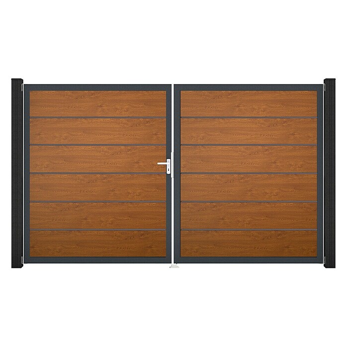 GroJa BasicLine Gartentor Premium (300 x 180 cm, Golden Oak (DB703), Kunststoff, DIN Anschlag: Links) | BAUHAUS