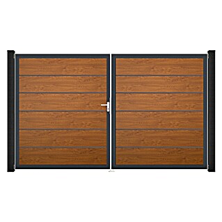 GroJa BasicLine Gartentor Premium (300 x 180 cm, Golden Oak (DB703), Kunststoff, DIN Anschlag: Links)
