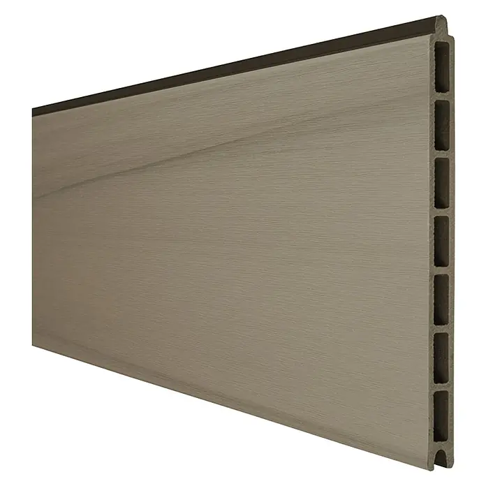 GroJa Solid Steckzaun Grande - 180 x 24 cm, Beige - Hellbraunes Verbundprofil mit Holzmaserung, dunkler Oberkante und Hohlkammern.