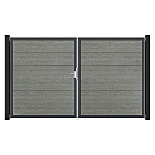 GroJa BasicLine Gartentor (300 x 180 cm, Grey Ash Cut (DB703), Kunststoff, DIN Anschlag: Links)