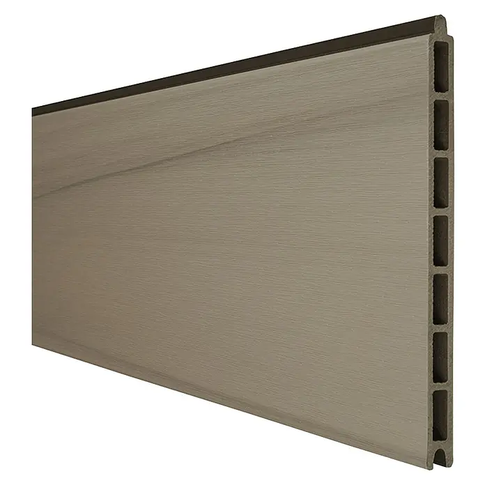 GroJa Solid Steckzaun Grande Premium - 180 x 24 cm, Grau Bi-Color - Hellbraunes Verbundprofilbrett mit Holzmaserung, dunkler Oberkante und Hohlkammerprofil.