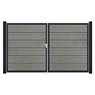 GroJa BasicLine Gartentor Premium (300 x 180 cm, Grey Ash Cut (DB703), Kunststoff, DIN Anschlag: Links)