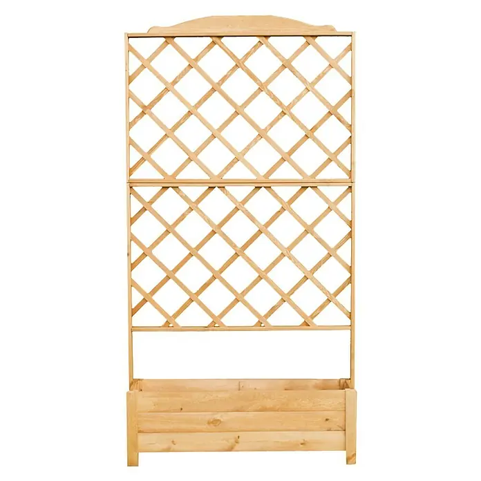 Promadino Pflanzkasten - Außenmaß (L x B x H): 110 x 32 x 210 cm, Holz, Honigbraun - Attraktiver Pflanzkasten mit integriertem Rankgitter aus hellem Holz, ideal für Kletterpflanzen und zur Gartendekoration.
