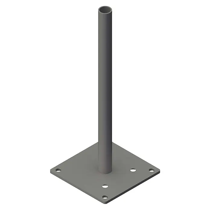 GroJa Konsole - 16 x 40,6 cm, Passend für: variablen Eckpfosten 9x9 cm in 190 cm Länge - Grauer Metall-Montagepfosten mit quadratischer Grundplatte und vier Löchern.