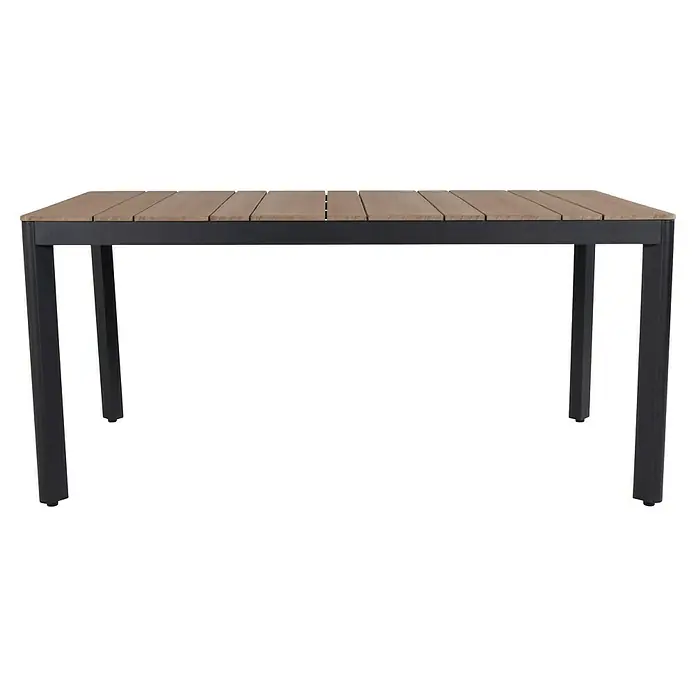 Sunfun Mesa de jardín Bellua - L x An x Al: 172 x 100 x 74 cm, Aluminio/Polywood, Antracita/Natural - Esta mesa de jardín destaca por una superficie de listones de madera y una estructura metálica oscura y robusta, ideal para estabilidad en el exterior.
