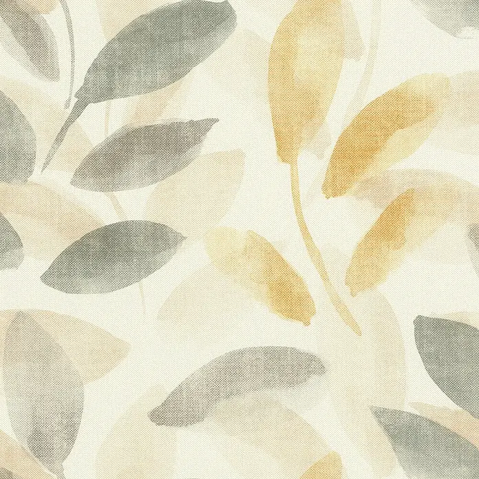 Rasch Selection Vliestapete Vinyl - Beige-Grau, Floral, 10,05 x 0,53 m - Abstraktes Blättermuster auf Textil: Sanfte Farbpalette in Grau- und Gelbtönen für ein elegantes und modernes Design.