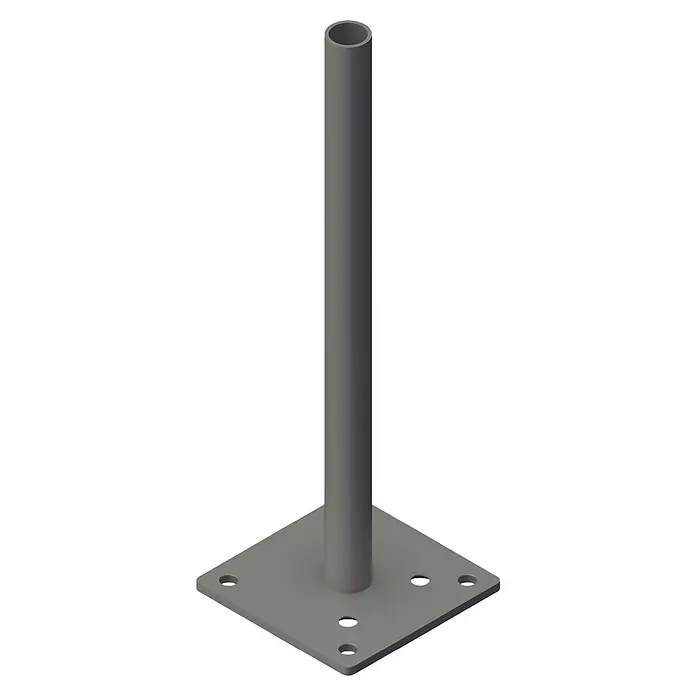 GroJa Konsole - 13 x 40,6 cm, Passend für: variablen Eckpfosten 7x7 cm in 190 cm Länge - Grauer Hohlmetallpfosten mit quadratischer Grundplatte und vier Befestigungslöchern zur Verankerung.