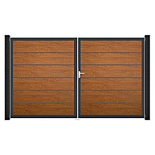 GroJa BasicLine Gartentor Premium (300 x 180 cm, Golden Oak (DB703), Kunststoff, DIN Anschlag: Rechts)