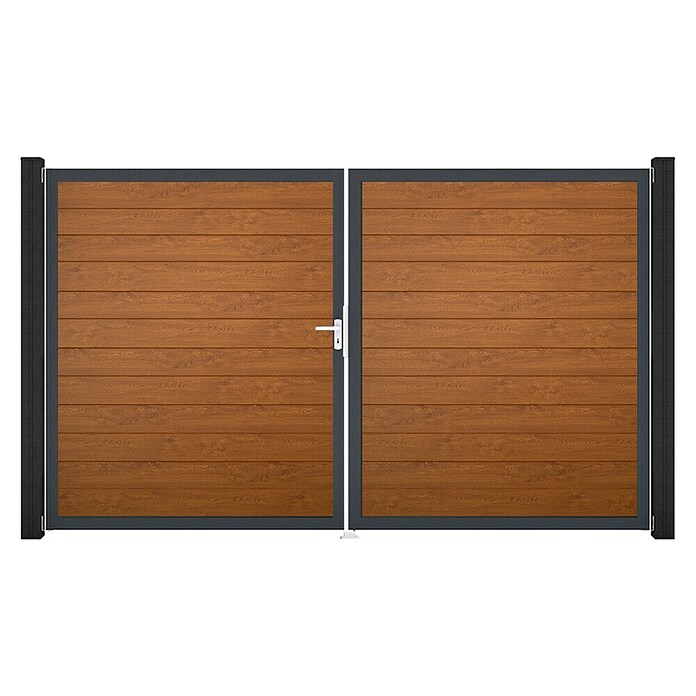 GroJa BasicLine Gartentor Schmal (300 x 180 cm, Golden Oak (DB703), Kunststoff, DIN Anschlag: Links) | BAUHAUS