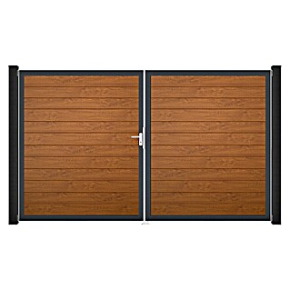 GroJa BasicLine Gartentor Schmal (300 x 180 cm, Golden Oak (DB703), Kunststoff, DIN Anschlag: Links)