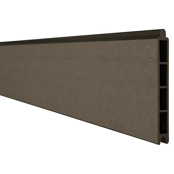 GroJa Solid Steckzaun - 180 x 15 cm, Terra - Dunkelbraunes WPC-Terrassenbrett mit strukturierter Oberfläche und Hohlkammerprofil.