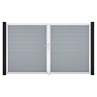 GroJa BasicLine Gartentor Schmal (300 x 180 cm, Silbergrau (EV1), Kunststoff, DIN Anschlag: Links)