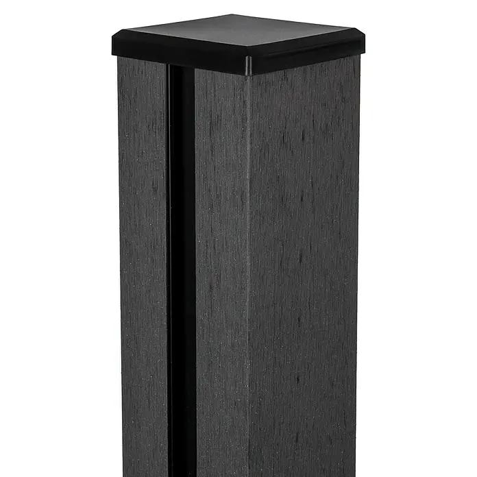 GroJa Solid Zaunpfosten - L x B x H: 10 x 10 x 300 cm, Anthrazit - Dunkelgrauer Verbundpfosten mit schwarzer Kappe.