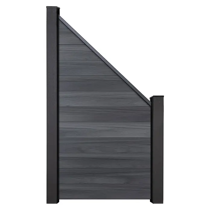 GroJa Solid Sichtschutz-Abschlusselement - 180 x 180 cm, Steingrau - Dunkelgraues, horizontal lamelliertes Sichtschutzelement mit schräger Oberkante.