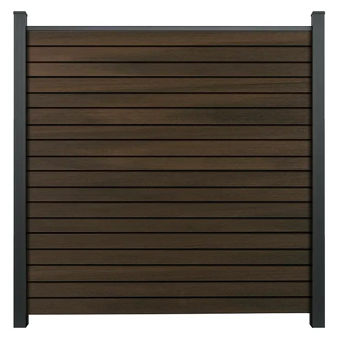 GroJa Solid Steckzaun Rhombus - 180 x 180 cm, Walnuss - Dunkelbraunes Verbundstoff-Sichtschutzelement mit dunkelgrauem Metallrahmen.