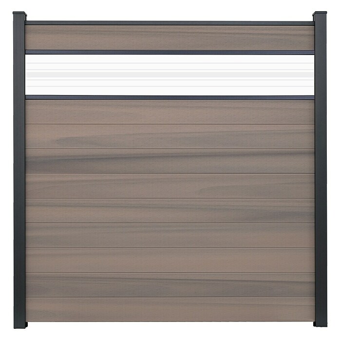 GroJa Solid Steckzaun (180 x 180 cm, Grau Bi-Color, Mit Glaseinsatz) | BAUHAUS