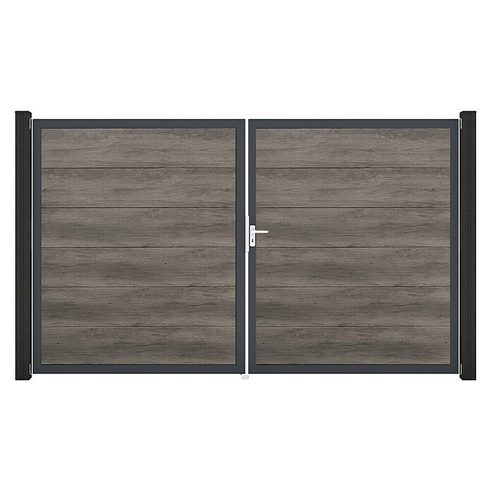 GroJa BasicLine Gartentor (300 x 180 cm, Monument Oak (DB703), Kunststoff, DIN Anschlag: Rechts) | BAUHAUS