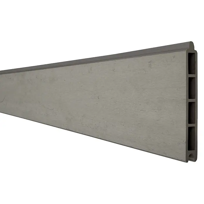 GroJa Solid Steckzaun - 180 x 15 cm, Sand - Grau strukturierte Verbundplatte mit Hohlkammerprofil und dunklem Oberrand.