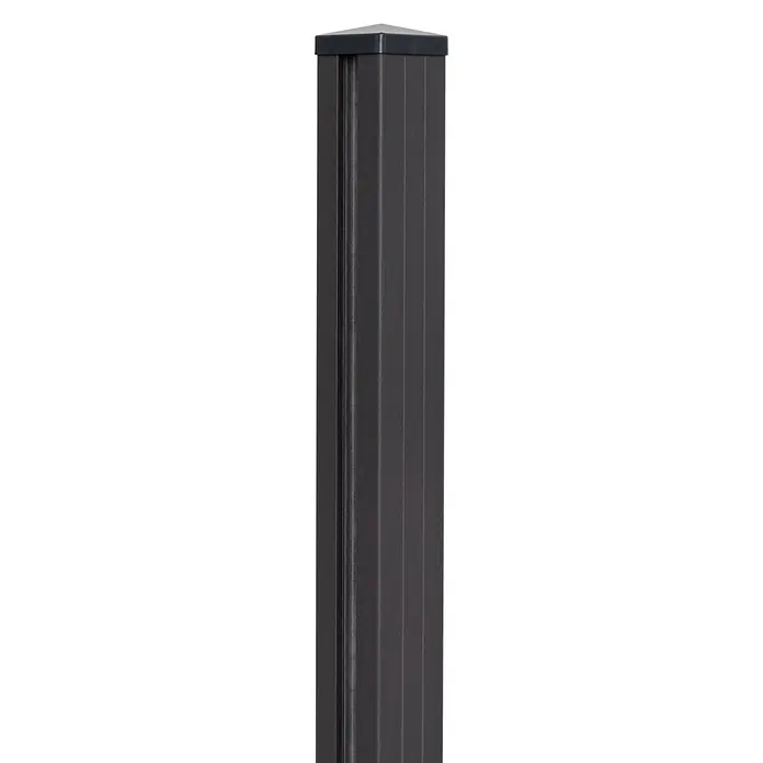 GroJa mix-it Torpfosten - Höhe: 240 cm, Durchmesser: 90 mm, Anthrazit, Aluminium - Anthrazitfarbener Vierkant-Zaunpfosten mit Schutzkappe.